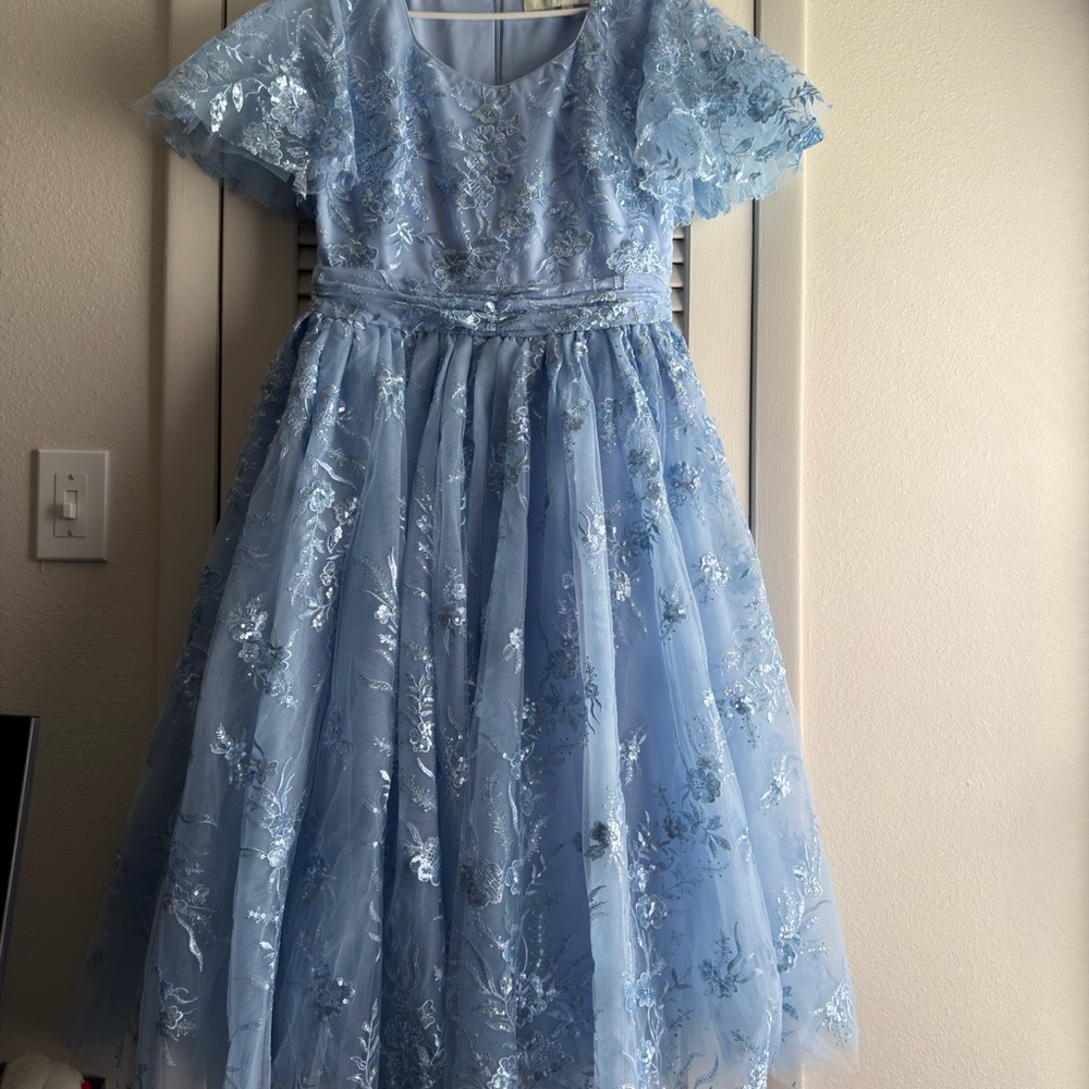 JessaKae Light Blue Floral Lace Formal Dress